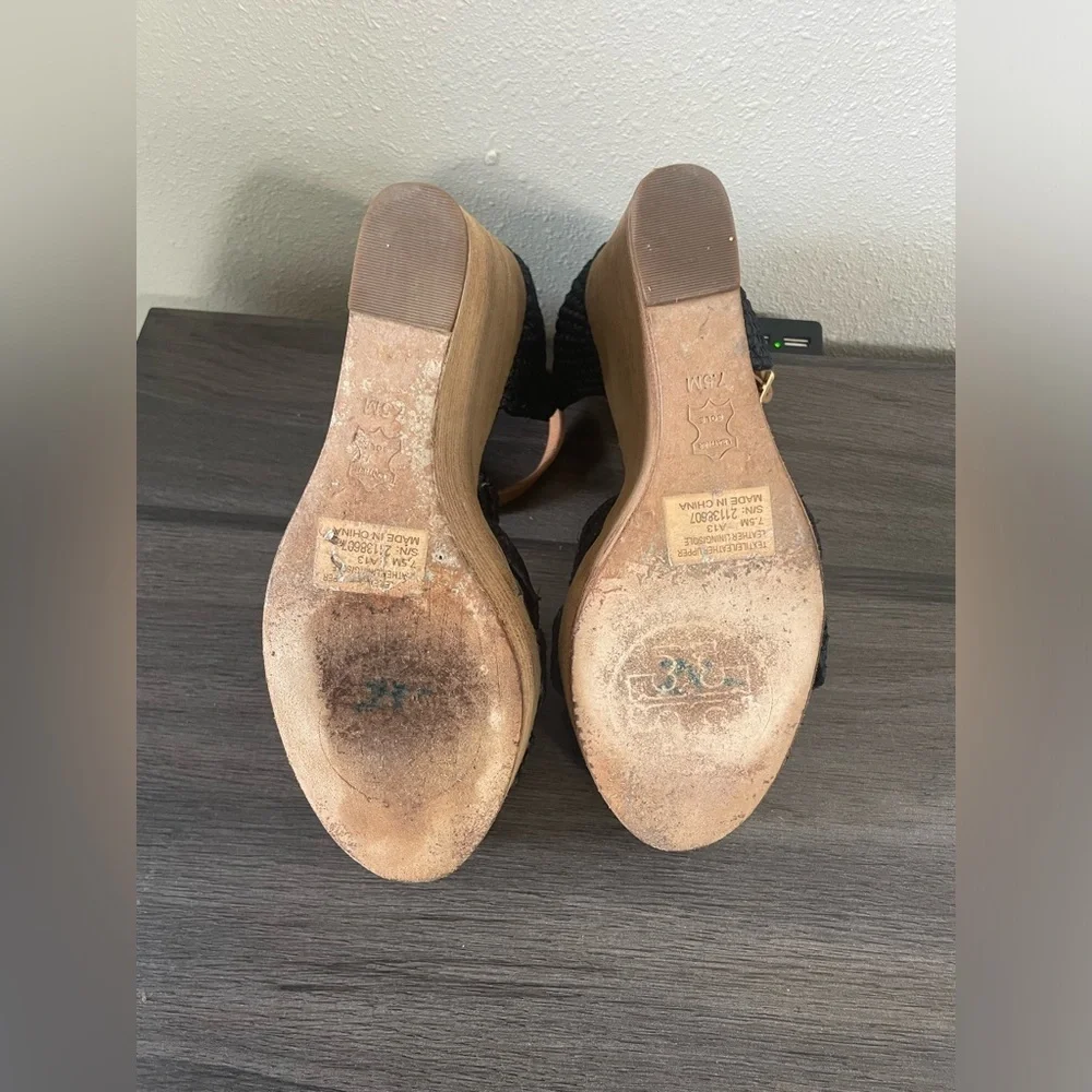 🪸 Tory Burch Carina Women's 7 1/2 Shoes Blue Brown Straw Wedge Platform …